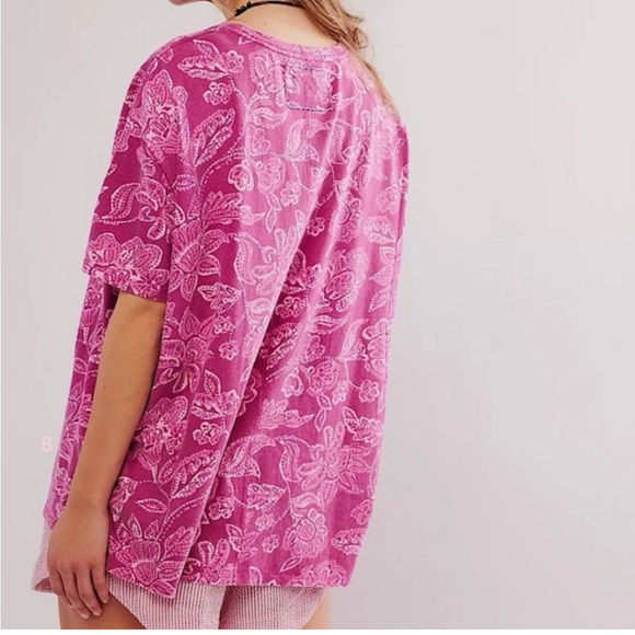 FREE PEOPLE 100% Cotton Relaxed Floral Paisley Tee XS - Picture 9 of 9